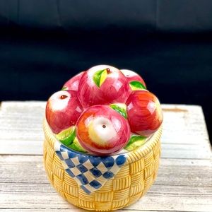 Ceramic Apples in a basket cookie jar